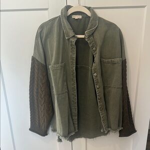 Shop Stevie Olive Green Jacket with Dark Olive Knit Sleeves